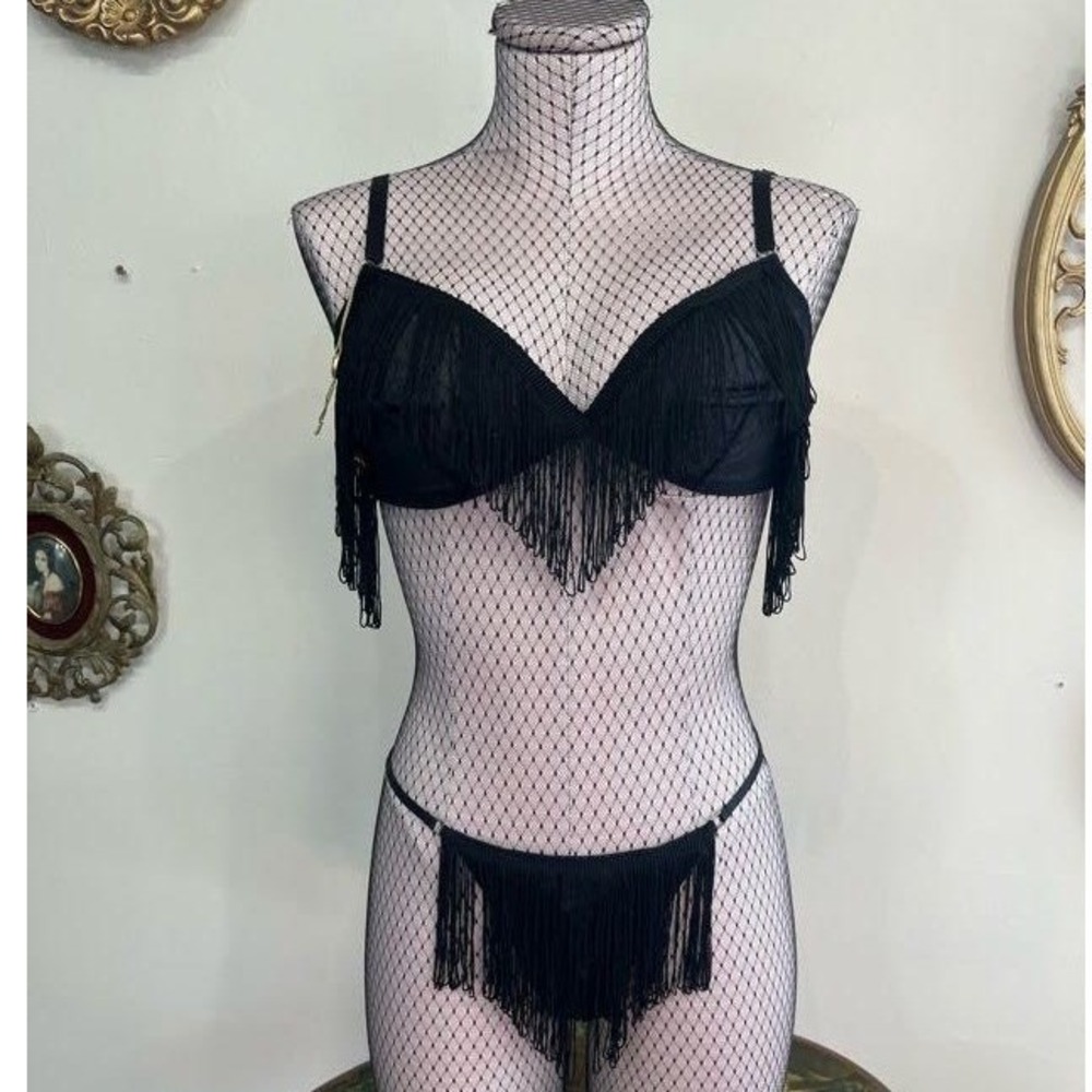 Vintage Victoria's Secret Black Fringe Lingerie Set